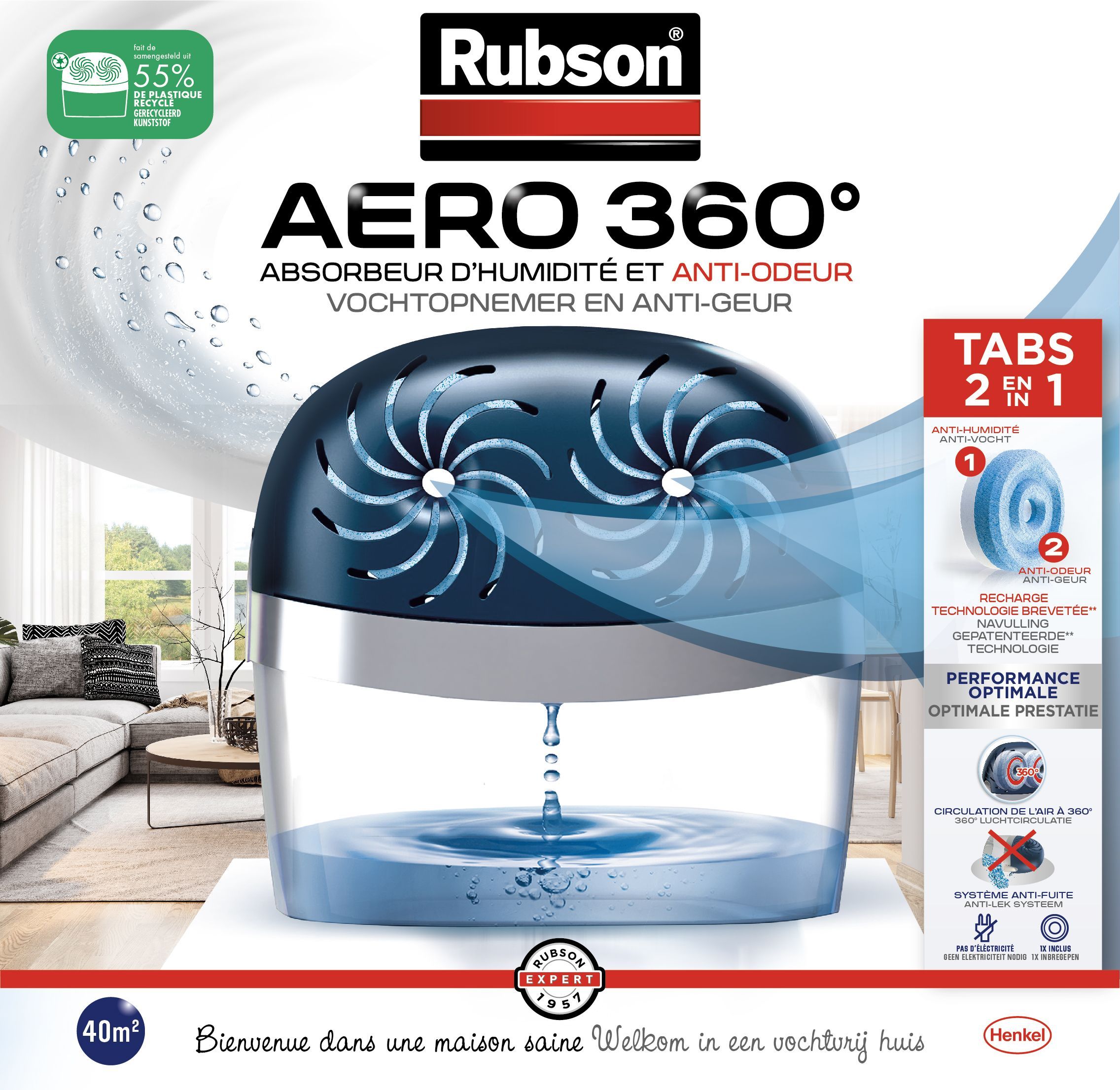 Absorbeur d'humidité AERO 360° 40m² - RUBSON