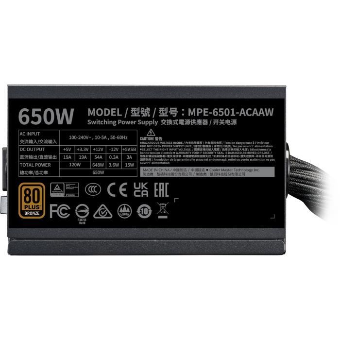 Alimentation PC - COOLER MASTER - MPE-6501-ACABW-BEU - MWE 650W V2 - 80+ BRONZE - 650 W
